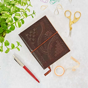 Handcrafted Brown Embossed Leather Notebook