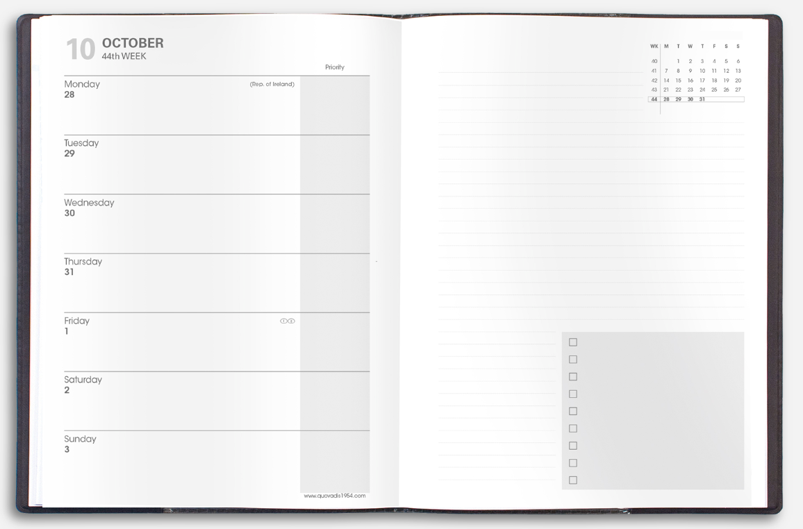 Quo Vadis "Note 21" Weekly Planner 17 months, August to Dec - 6" x 8 ¼"