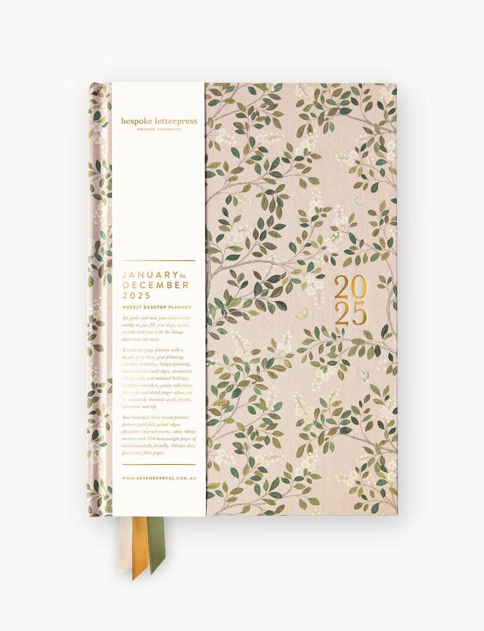 2025 Desktop Linen Bound Planner - White Blossoms