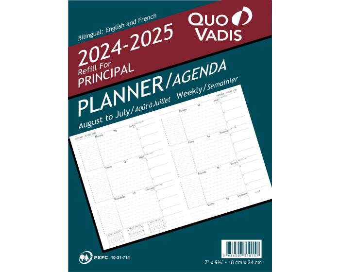 Quo Vadis "Principal" Weekly Planner 12 months, August to July  - 7 x 9 3/8"