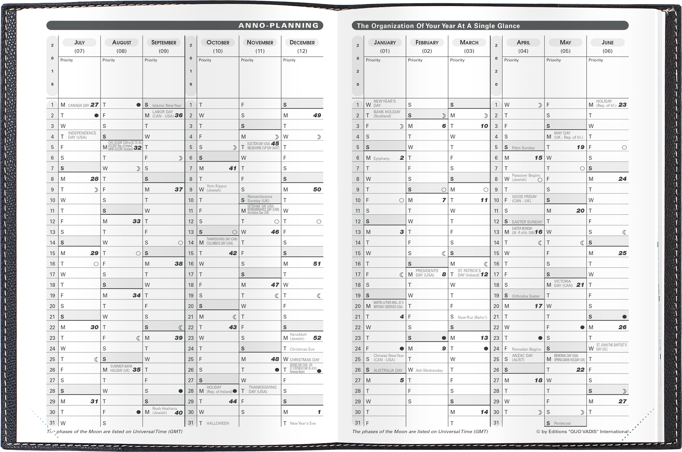 Quo Vadis "Principal" Weekly Planner 12 months, August to July  - 7 x 9 3/8"