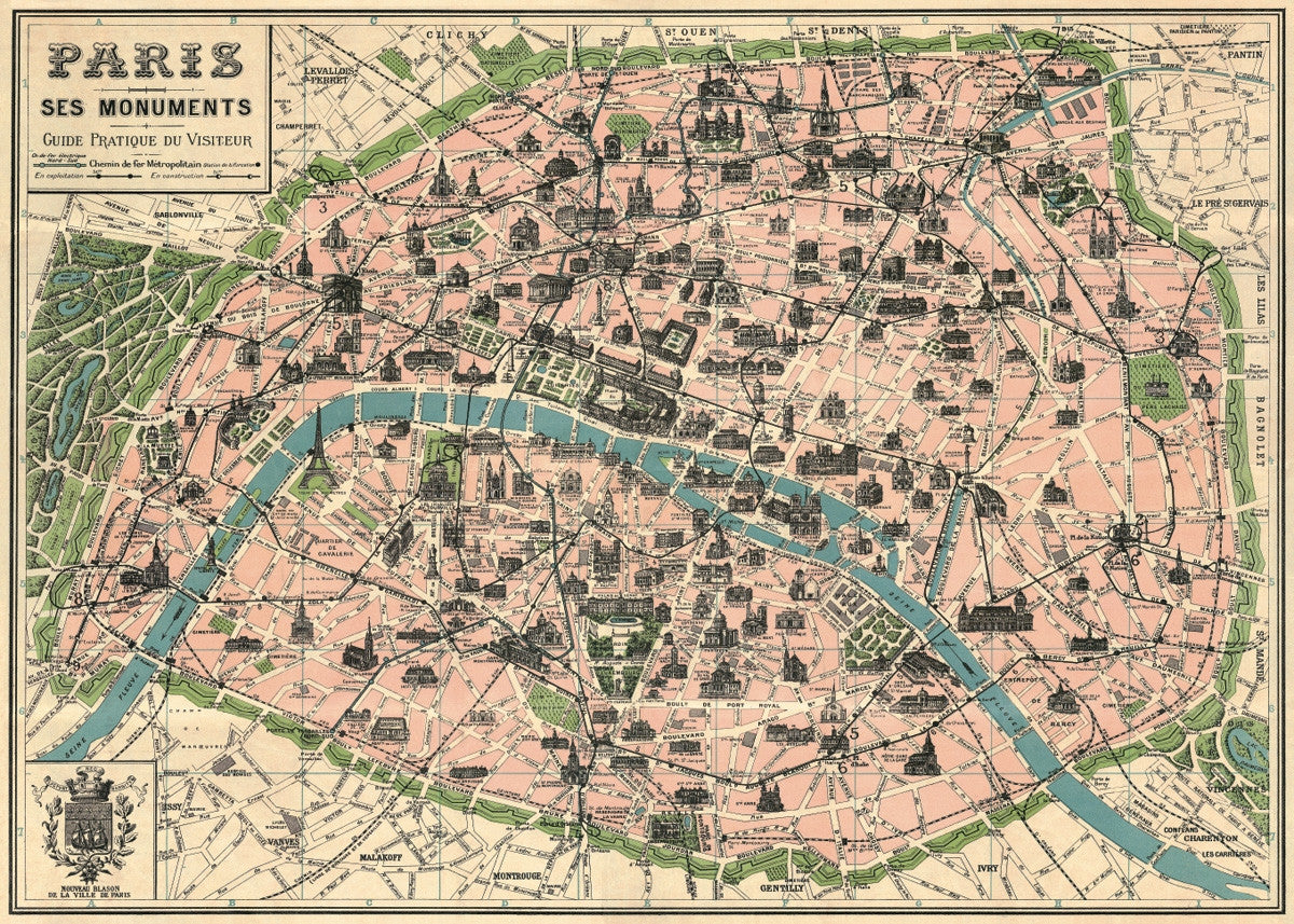 Vintage Style Map - Paris