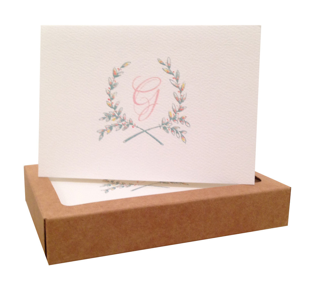 Wreath Initial Note Cards